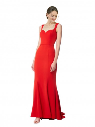 Outlet Long Chapel Train Fishtail Maxi Crepe Prom Dress with Sweetheart Neckline