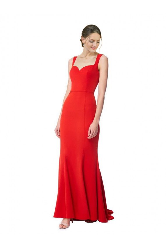 Outlet Long Chapel Train Fishtail Maxi Crepe Prom Dress with Sweetheart Neckline