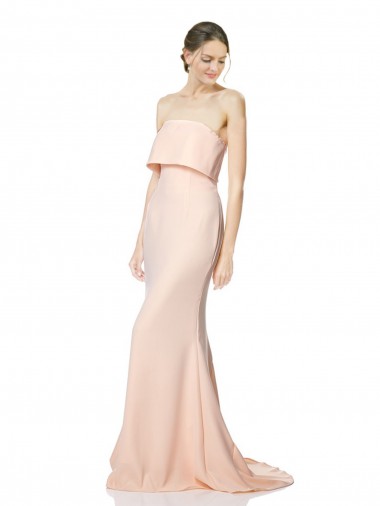 Outlet High Neck Strapless Long Crepe Maxi Prom Dress with Overlay