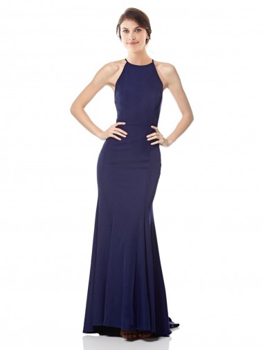 Outlet High Neck Fishtail Crepe Prom Dress with Open Back Detail