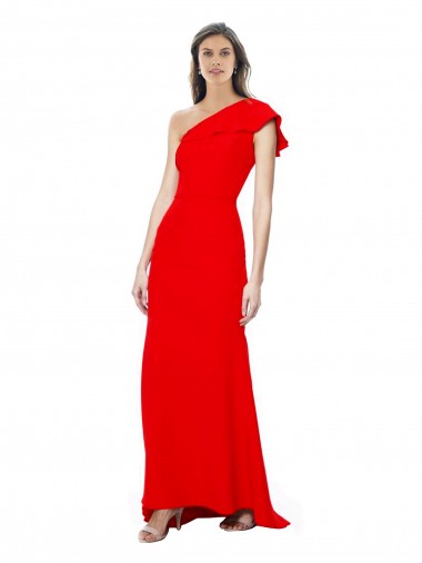 Outlet High Neck Ruffle Frill One Shoulder Maxi Crepe Prom Dress
