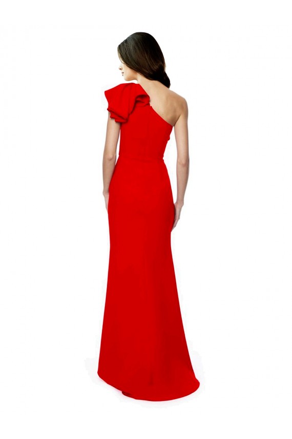 Outlet High Neck Ruffle Frill One Shoulder Maxi Crepe Prom Dress