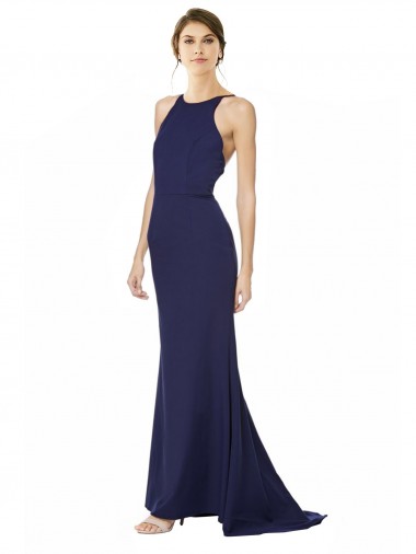 Outlet Fishtail High Neck Maxi Crepe Bridesmiad Dress with Strappy Back Detail