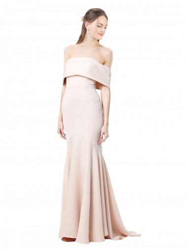 Outlet Mermaid Bardot Maxi Crepe Bridesmiad Dress with Fishtail Train