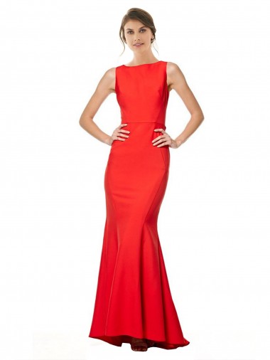 Outlet High Neck Maxi Crepe Bridesmiad Dress with Exaggerated Back Ruffle