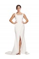 Outlet Square Neck Long Sheath Sweep Train Crepe Prom Dress 