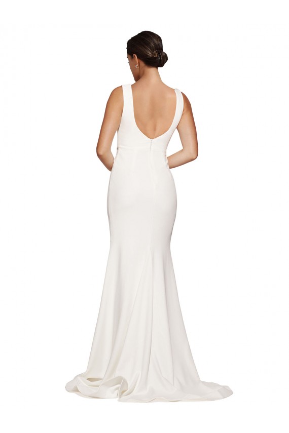 Outlet Square Neck Long Sheath Sweep Train Crepe Prom Dress 