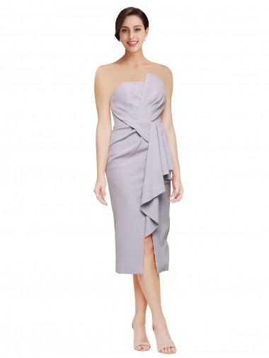Outlet Short Strapless Crepe Cocktail Prom Dress / Homecoming Dress with Ruffles