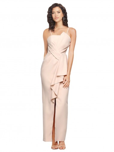 Outlet Long Full Length Ruffles Strapless Low Back Crepe Prom Dress with Straps