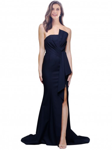 Outlet Long Strapless Sweep Train Low Back Crepe Prom Dress