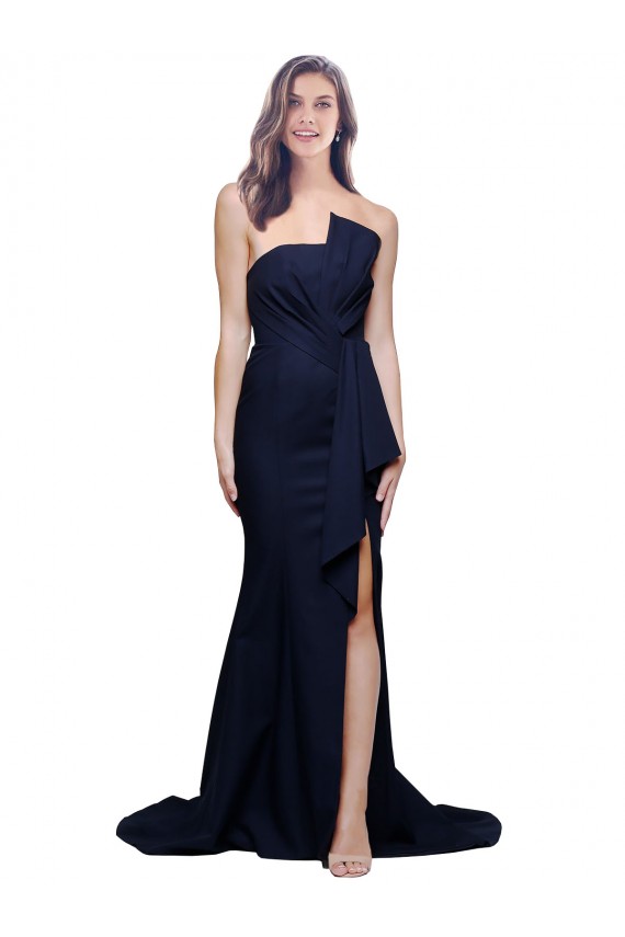 Outlet Long Strapless Sweep Train Low Back Crepe Prom Dress