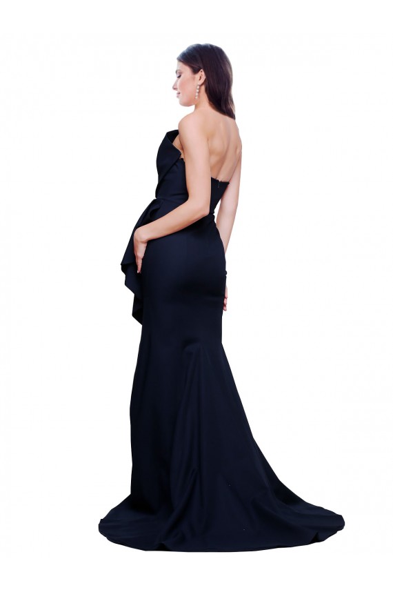 Outlet Long Strapless Sweep Train Low Back Crepe Prom Dress
