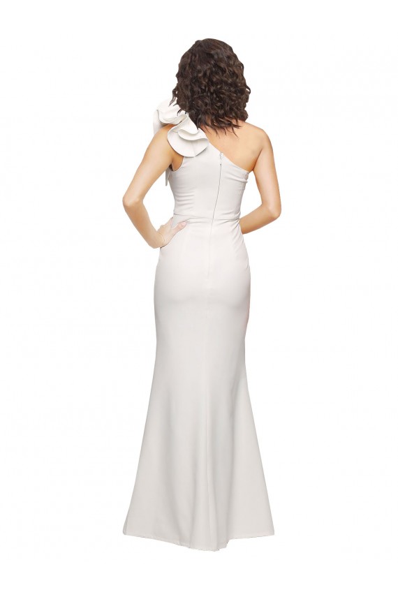 Outlet One Shoulder Long Full Length Crepe Prom Dress with Ruffles and Side Split