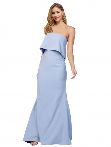 Outlet Strapless Full Length Crepe Prom Dress with Bodice Overlay
