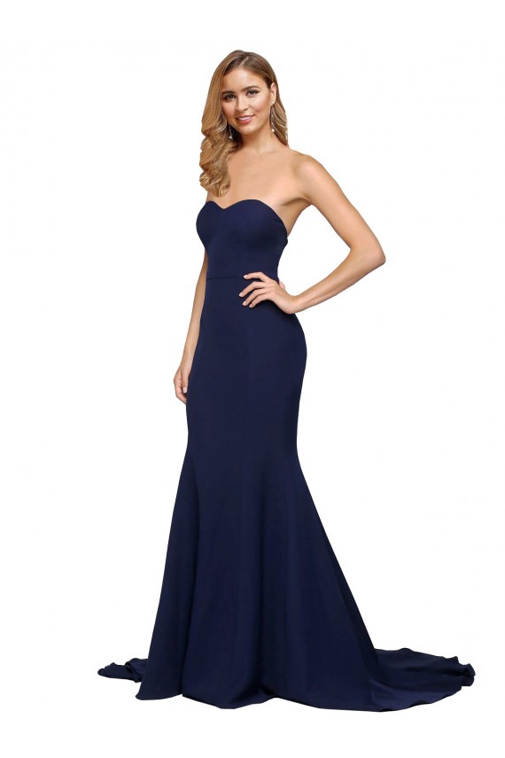 Outlet Fit and Flare Sweetheart Long Crepe Prom Dress with Sweep Train