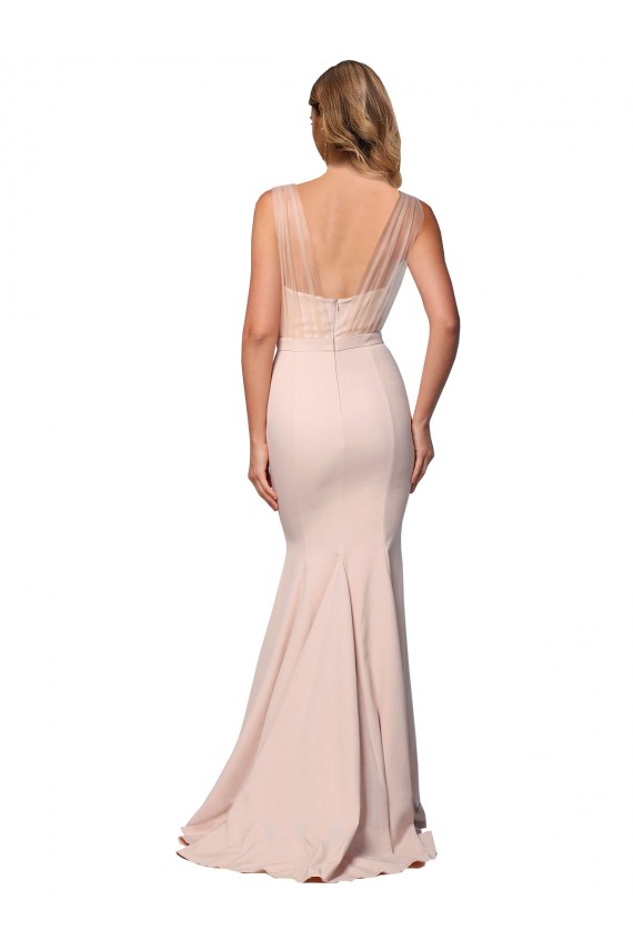 Outlet Full Length Sweetheart Crepe Prom Dress with Tulle Overlay