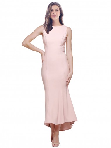 Outlet High Neck Low V-Back Midi Length Crepe Cocktail Dress / Prom Dress