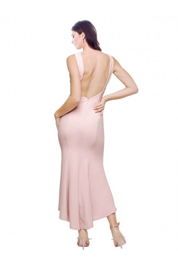 Outlet High Neck Low V-Back Midi Length Crepe Cocktail Dress / Prom Dress