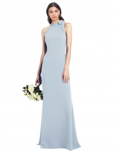 Outlet Halter Bow Neck Open Back Soft Full Length Trumpet Prom Dress