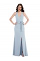 Outlet Open Back Halter Maxi Crepe Prom Dress with Draped Bow
