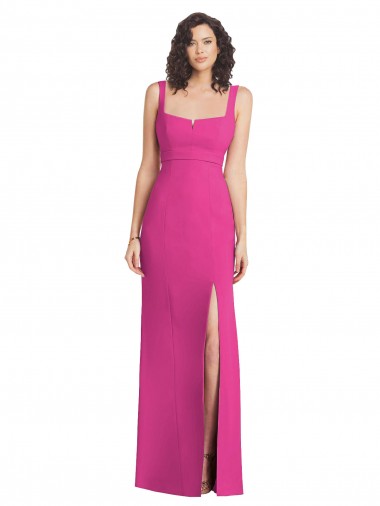 Outlet Wide Strap Notch Empire Waist Bridesaid Dress with Front Slit