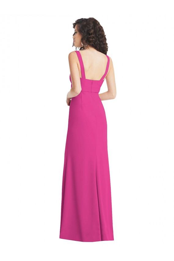 Outlet Wide Strap Notch Empire Waist Bridesaid Dress with Front Slit
