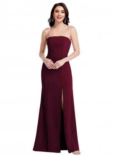 Outlet Strapless Crepe Maxi Prom Dress with Front Slit