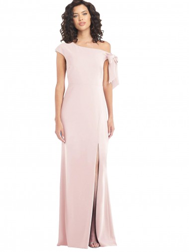 Outlet Off the Shoulder Tie Detail Trumpet Crepe Prom Dress with Front Slit