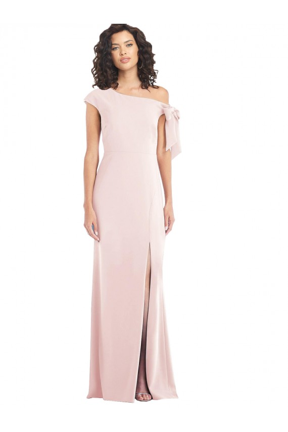 Outlet Off the Shoulder Tie Detail Trumpet Crepe Prom Dress with Front Slit