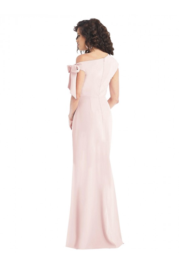 Outlet Off the Shoulder Tie Detail Trumpet Crepe Prom Dress with Front Slit