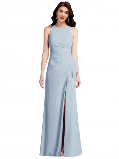 Outlet Halter Maxi Prom Dress with Cascade Ruffle Slit