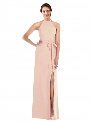 Outlet Halter Criss Cross Cutout Back Maxi Crepe Prom Dress