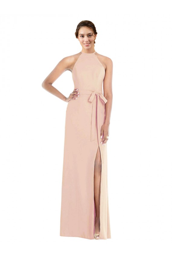 Outlet Halter Criss Cross Cutout Back Maxi Crepe Prom Dress