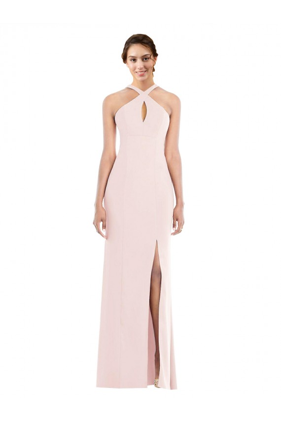 Outlet Criss Cross Halter Princess Line Trumpet Crepe Prom Dress