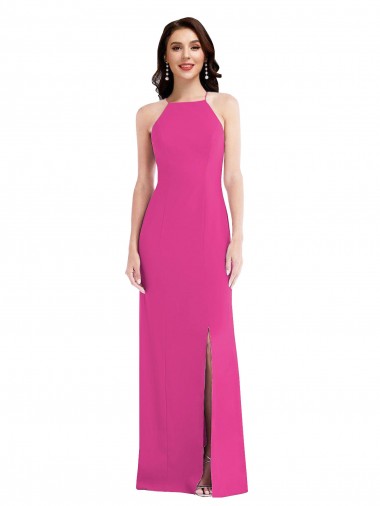 Outlet Open Back High Neck Halter Trumpet Crepe Prom Dress