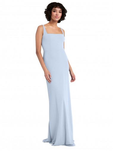 Outlet Slim Square Neck Fit and Flare Full Length Stretch Crepe Prom Dress
