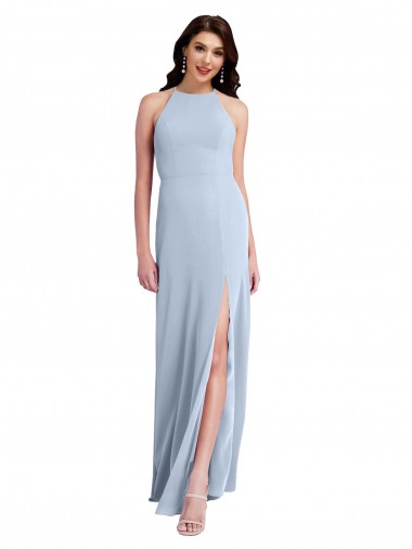 Outlet Fit and Flare High Neck Crepe Prom Dress with Side Slit