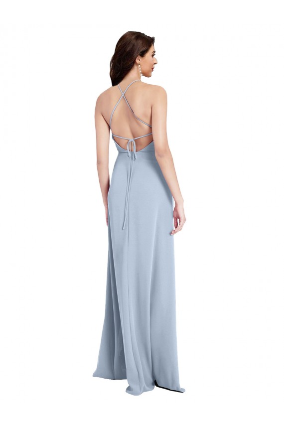 Outlet Fit and Flare High Neck Crepe Prom Dress with Side Slit
