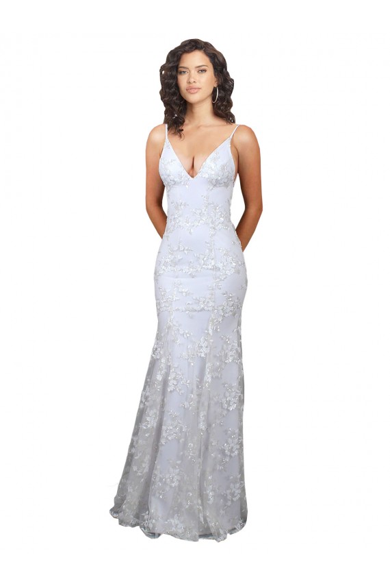 Outlet V-Neckline Backless Floral Patterned Sequin Formal Prom Dress