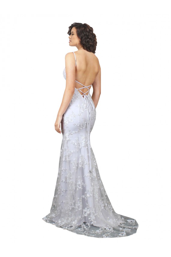 Outlet V-Neckline Backless Floral Patterned Sequin Formal Prom Dress