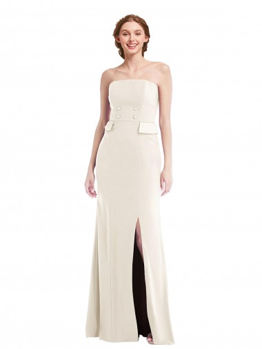 Outlet Long Strapless Tuxedo Maxi Prom Dress with Front Slit & Pockets