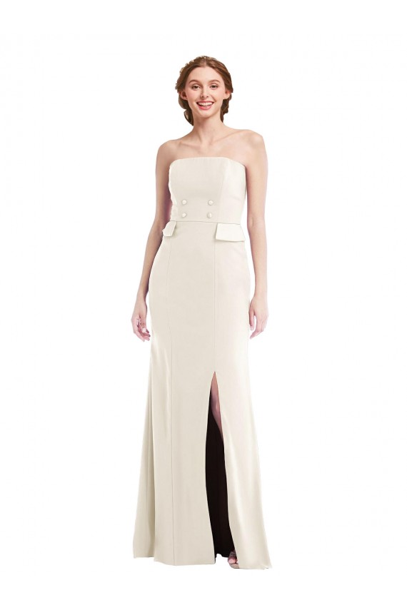 Outlet Long Strapless Tuxedo Maxi Prom Dress with Front Slit & Pockets