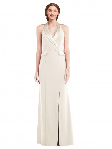 Outlet Halter Tuxedo Maxi Prom Dress with Front Slit