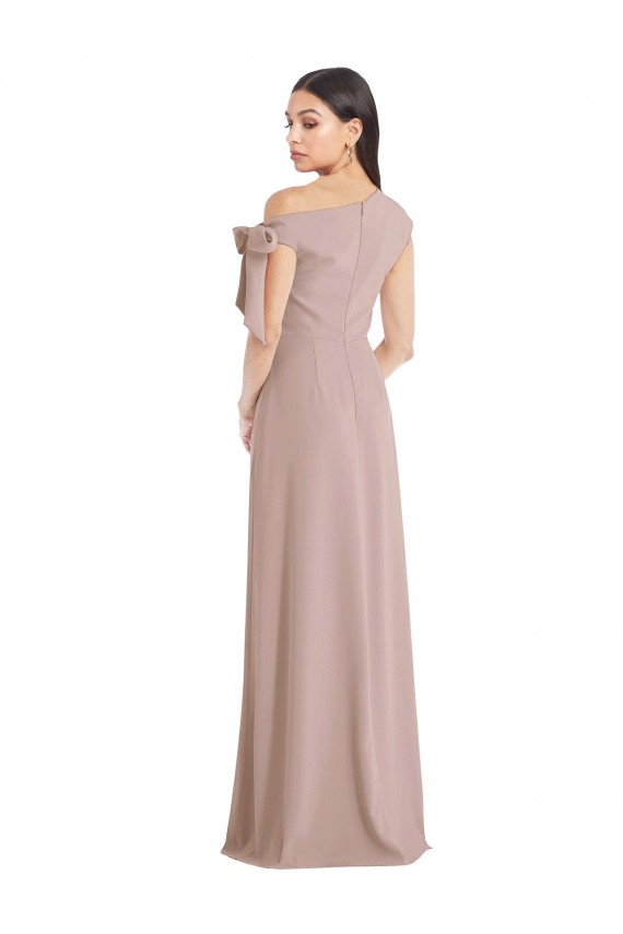 Outlet Off the Shoulder Tie Detail Maxi Crepe Prom Dress with Front Slit