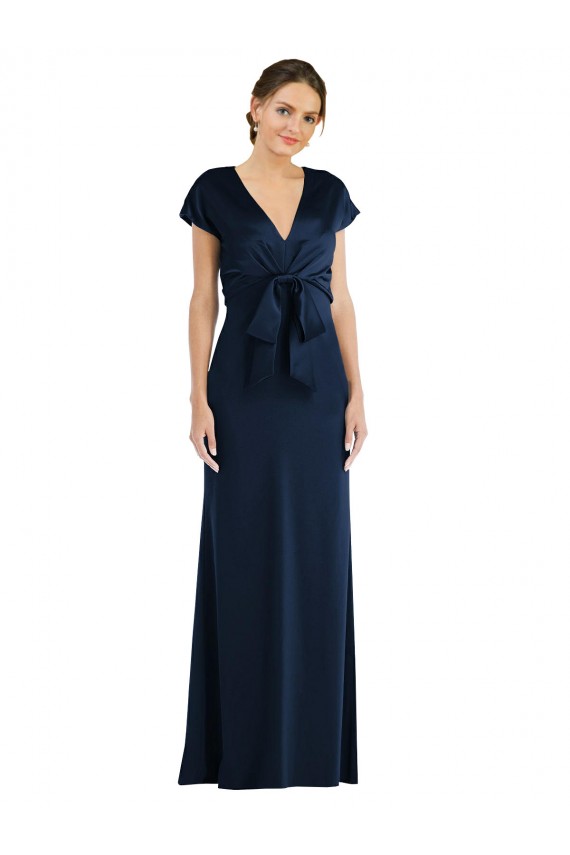 Outlet Soft Bow Blouson Bodice Trumpet Crepe Prom Dress