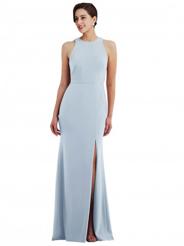 Outlet Cutout Open Back Halter Maxi Crepe Prom Dress with Scarf Tie