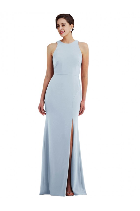 Outlet Cutout Open Back Halter Maxi Crepe Prom Dress with Scarf Tie