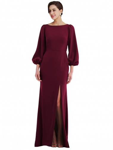 Outlet Bishop Sleeve Open Back Trumpet Crepe Prom Dress with Scarf Tie
