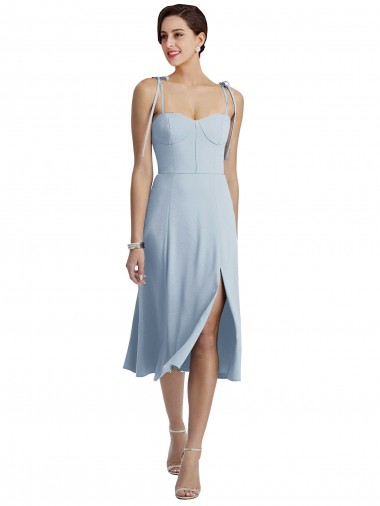 Outlet Midi Cocktail Length Bustier Crepe Prom Dress with Back Bow Straps