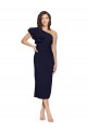 Outlet Ruched Midi Length Short Crepe Cocktail Prom Dress / Homecoming Dress with Shoulder Ruffles